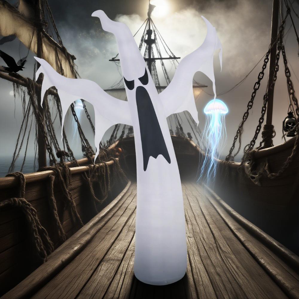 Halloween Inflatables Outdoor Decorations White Ghost, Light Up Blow Up Yard Decor with LED Light and Fan Indoor Outdoor for Garden, Lawn, Party, Holiday