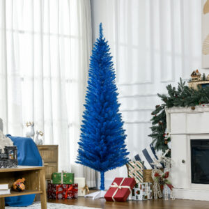 6FT Decorated Christmas Tree, Pencil Christmas Tree with 390 Realistic Branch Tips and Plastic Stand, Blue