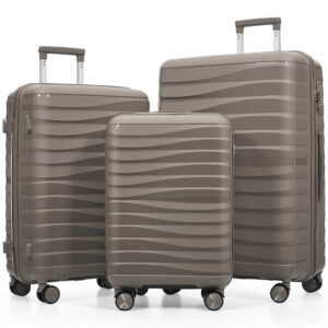 Premium PP Travel Luggage Set , 3-Piece TSA Lock Suitcase Ensemble with 20, 24, and 28 Inch Sizes with 360° Spinner Wheels, light brown