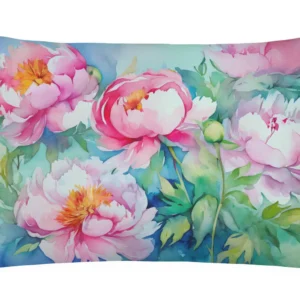 Flowers in Watercolor Throw Pillow Throw Pillow for Indoor Couch Bed Outdoor Patio Washable, Peonies 1595,12Hx16W
