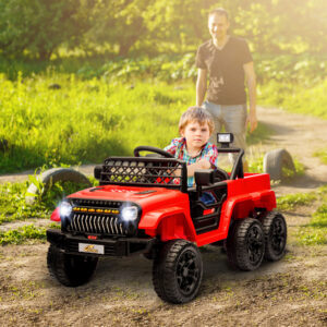 12V 4x4 Kids Electric Car w/ 2WD/4WD Switchable, Remote Control, Spring Suspension System, Back Trailer, Red