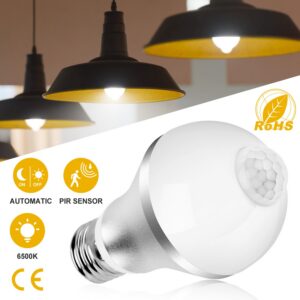 E27 Motion Sensor Light Bulb 9W 6500K Dusk To Dawn Automatic On-Off LED Light Bulb Indoor Outdoor Use