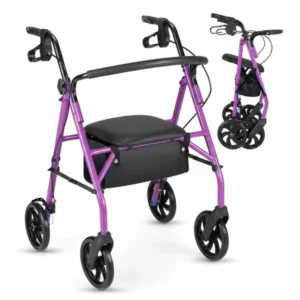2-in-1 Rollator Walker With Seat (Purple), 8-Inch Large Wheels & Versatile Braking System, Adjustable Height