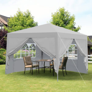 Outdoor 10x 10Ft Up Gazebo Canopy Tent Removable Sidewall With Zipper,2pcs Sidewall With Windows,with 4pcs Weight Sand Bag,with Carry Bag-Gray