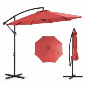 9.8FT Offset Cantilever Patio Umbrella with Crank & 8 Ribs, Easy Tilt Adjustment,UV Protection for Backyard Patio Lawn,red