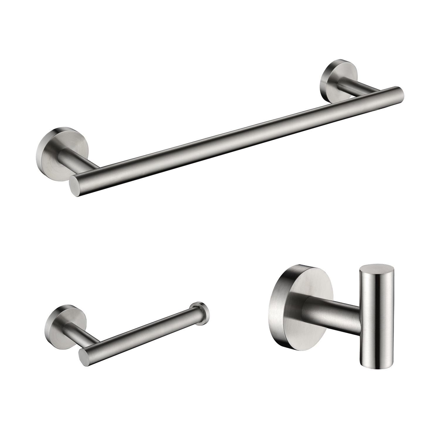 3-Pieces Bathroom Hardware Accessories Set - Towel Bar, Toilet Paper Holder, Robe Towel Hooks
