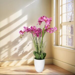 Artificial Orchid Arrangement With Resin Pot Floral Decor For Living Room Tabletops