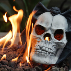 Fire Pit Demon Skull Gas Log For Ventless Vent Free, Propane, Gel, Ethanol, Electric, Outdoor Fireplace And Fire Pit, Halloween Decor - Patent Pending