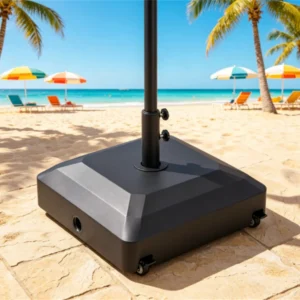 Black Fillable Umbrella Base with Wheels & Brakes, HeavyDuty Water/Sand Filled Patio Umbrella Stand with 3 Adapters for 1.31.9" Poles