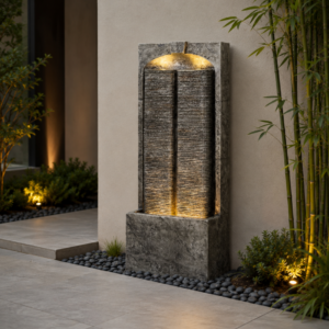 Outdoor Water Fountain Cascading LED Lights 39inch H, Resin Fiberglass With Quiet Pump, Freestanding Water Feature For Garden Patio Porch Lawn Indoor Outdoor Decor