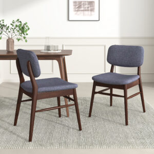 Set Of 2 Mid Century Upholstered Dining Chair With Rubberwood Frame, Walnut-Charcoal