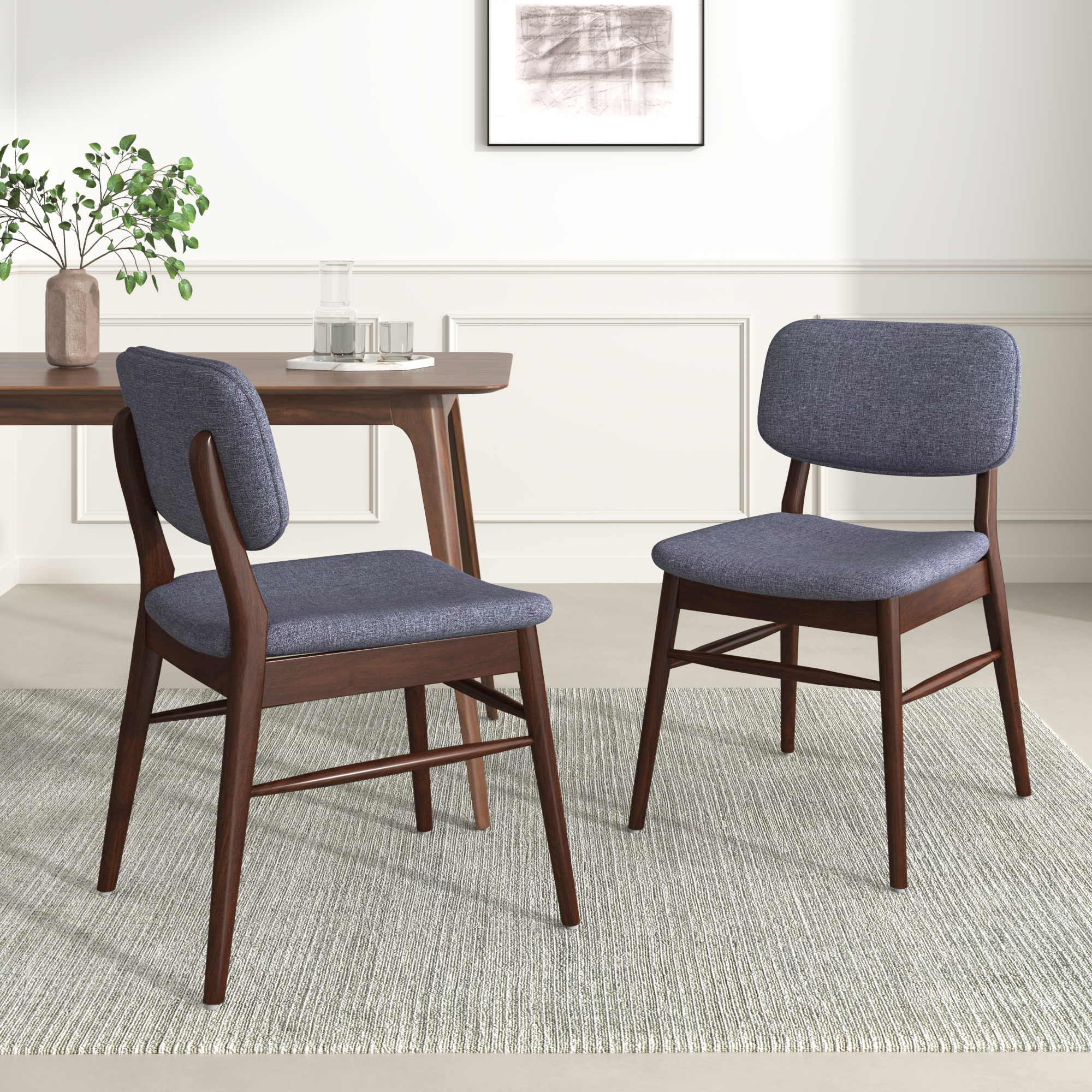 Set Of 2 Mid Century Upholstered Dining Chair With Rubberwood Frame, Walnut-Charcoal