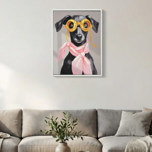 Vacation Day Puppy Wall Decor, Graphic Art Print On Wrapped Canvas Contemporary,Ready To Hang,Living Room,Bedroom Office, 16 X12