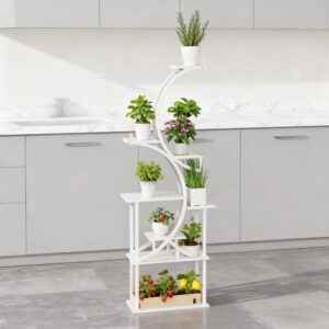 White S-Shaped Plant Stand, 8 Tier Plant Shelf, Corner Plant Rack for Multiple Plants