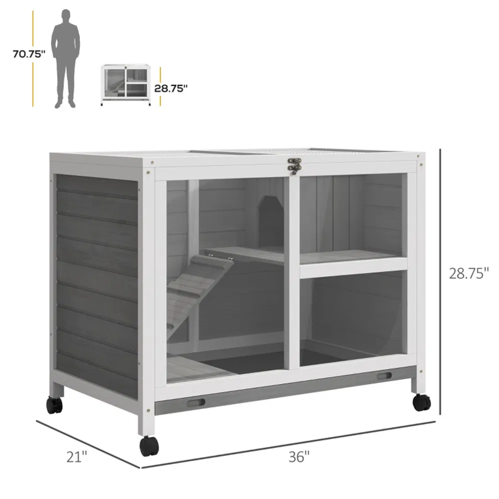 Pet cage /Wood Rabbit Hutch-Gray ( Amazon Shipping)(Prohibited by WalMart)