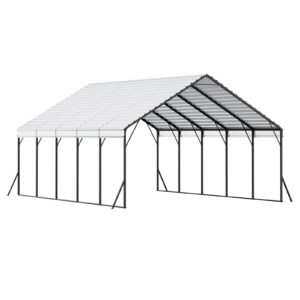 Heavy Duty Metal Carport, 20 X 24 Ft Outdoor Carport With Sturdy Frame & Roof, Car Garage Shade With Removable Sidewalls, Multi-Use Car Shelter For Pickup, Boat, Trucks & Tractors