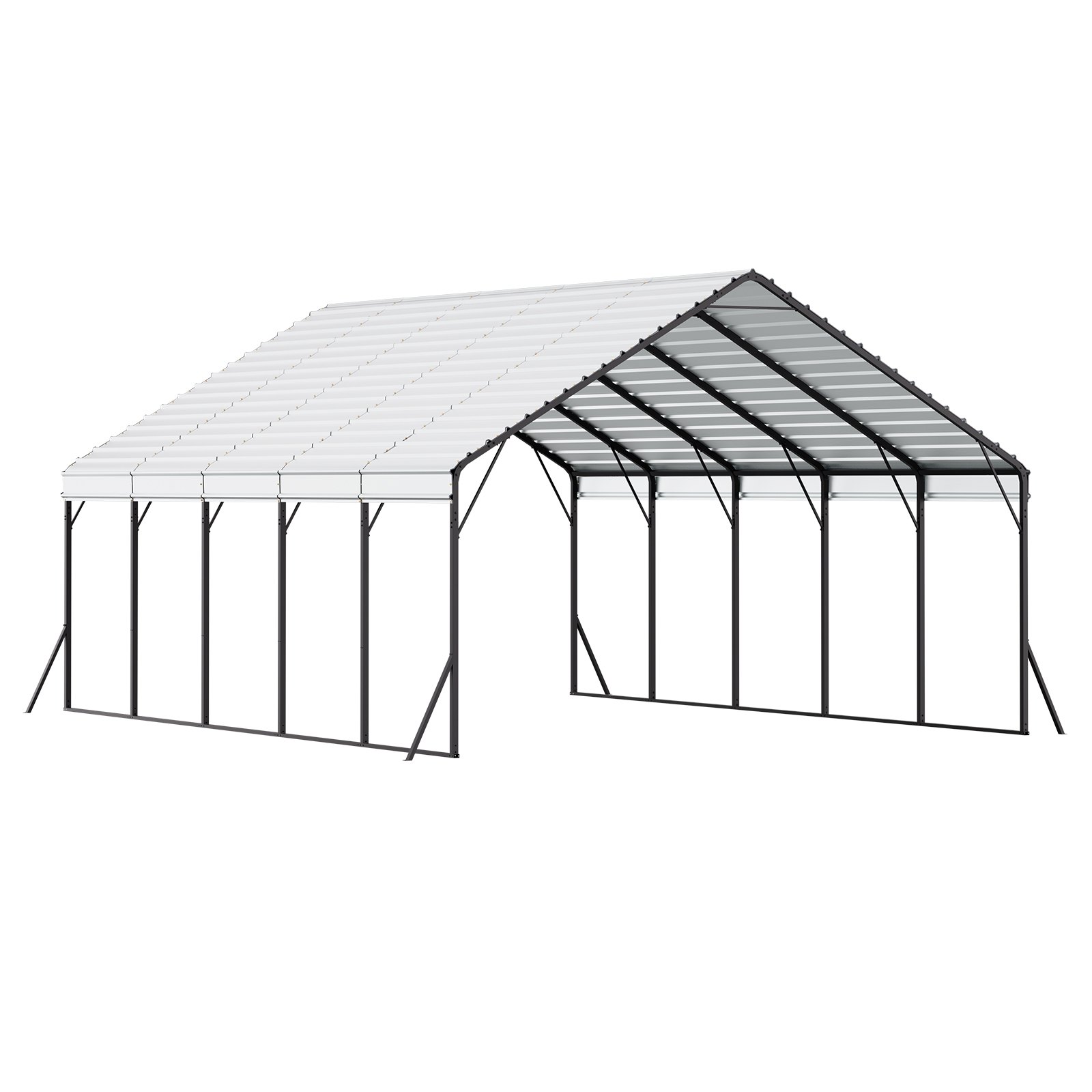 Heavy Duty Metal Carport, 20 X 24 Ft Outdoor Carport With Sturdy Frame & Roof, Car Garage Shade With Removable Sidewalls, Multi-Use Car Shelter For Pickup, Boat, Trucks & Tractors