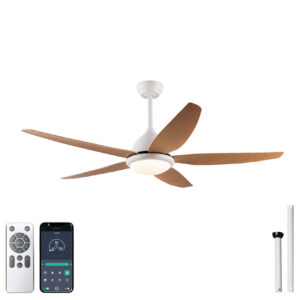 White Outdoor Ceiling Fan, 56 in Ceiling Fan Lights with Remote Control, 5 ABS Blades, 6 Speed Reversible DC Motor Modern for Patios, Living Room, Bedroom, Porch
