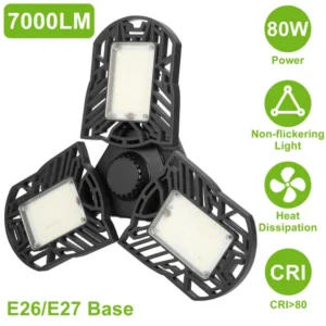 LED Garage Light, IMounTEK E26/E27 80W 7000LM 6500K Garage Ceiling Light Deformable Workshop Lamp LED Ceiling Light Bulbs