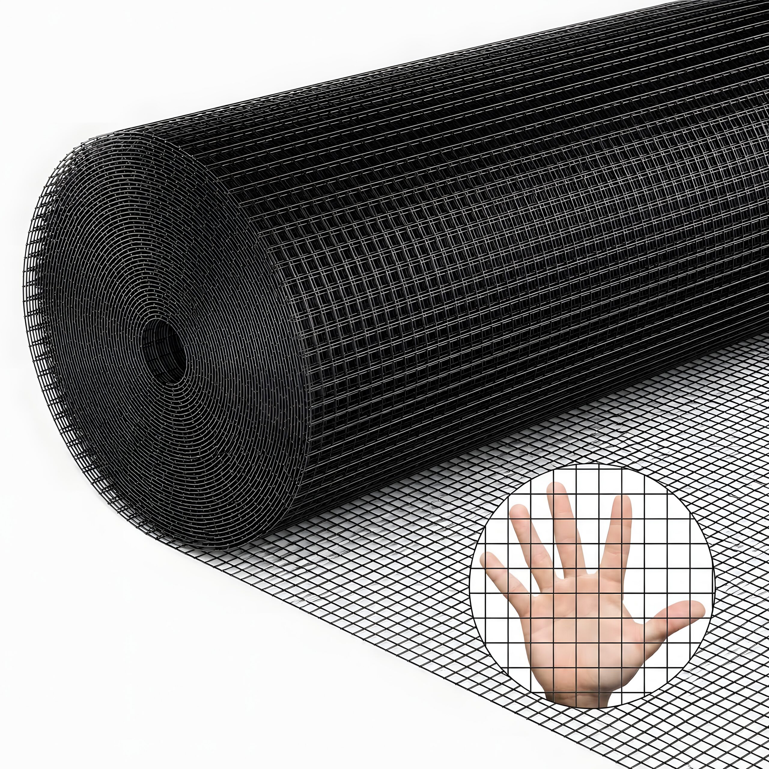 36in x 50ft black metal mesh, 1/2-inch welded chicken wire roll, garden plant fencing, suitable for chicken coops and home renovation
