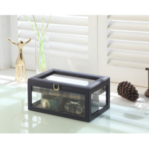 9.8 Long Tempered Glass And Leather Jewelry Case Watch Display, Blue