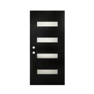 36 X 80 Fiberglass Entry Door Slab Only, Frosted Glass, Black Finishe Knock-Down Fiberglass Door Slab- Contemporary Style For Home's Front Entrance, Right Hand Inswing