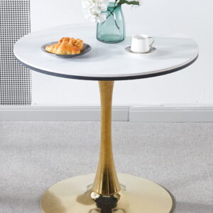 31.5 GOLDEN AND WHITE Tulip Table Mid-century Dining Table For 2-4 People With Round Mdf Table Top, Pedestal Dining Table, End Table Leisure Coffee Table,ceramic And MDF Top