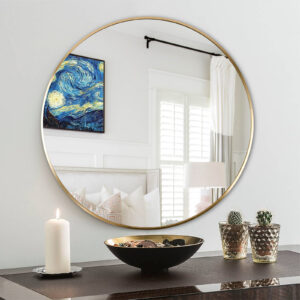 24 Inch Gold Metal Framed Round Bathrrom Mirror For Wall. W2203P182026
