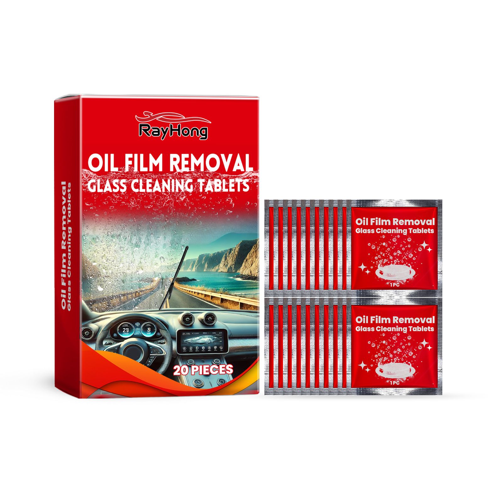RAYHONG Automotive Glass Film Cleaning Tablets, 20 Pieces