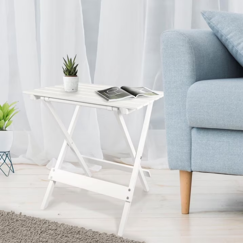 Small Wooden Folding Side Table Set Of Two, White Suitable For Courtyard Or Outdoor Use As A Small Table Or Flower Stand Maximum Of Five Orders Per Address