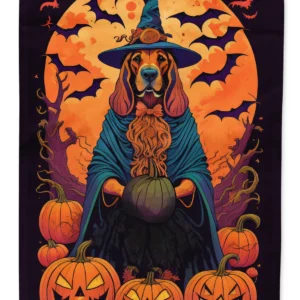 Bloodhound Witchy Halloween House Flag Large Porch Sleeve Pole Decorative Outside Yard Banner Artwork Wall Hanging, Polyester, House Size, Multicolor