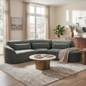 123" Modern Curved Sectional Sofa with High-Density Fully Compressed Sponge and Chaise Lounge, 3-Piece Set, Fully Assembled Right Hand Facing, Perfect for Living Room, Lounge