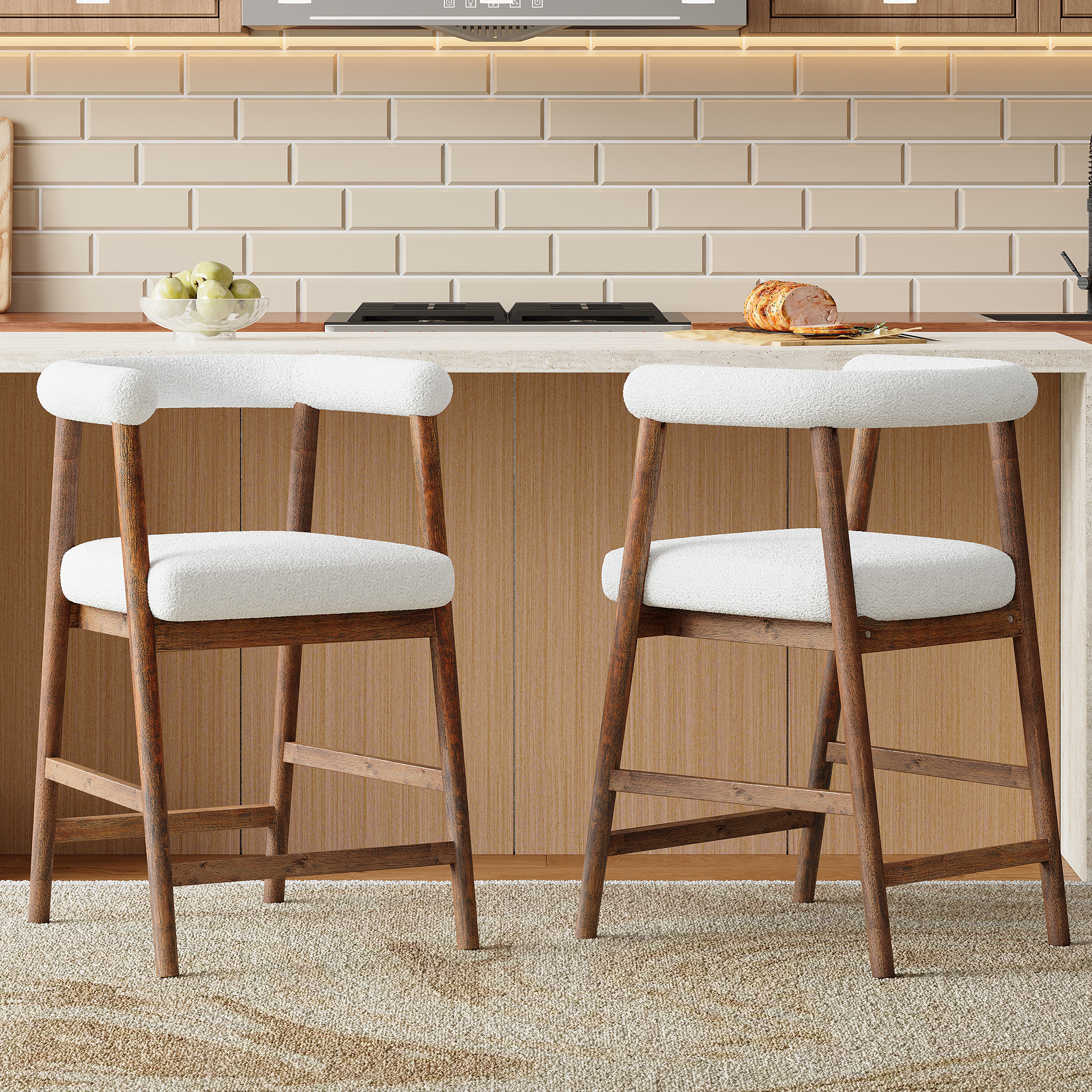 24.5 Seat Height Bar Stools With Back, Comfortable Counter Stools For Kitchen Island Dining Room, Set Of 2