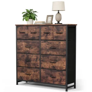 10-Drawer Fabric Dresser, LargeStorageTower for Bedroom, Closet, Living Room, Rustic Brown
