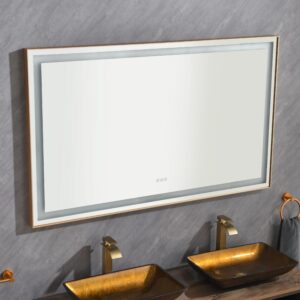 60 X 36 Inch LED Bathroom Mirror With Aluminum Frame, Wall Mounted Vanity Mirror, Anti-Fog, Memory, 3 Colors, Stepless Dimmable