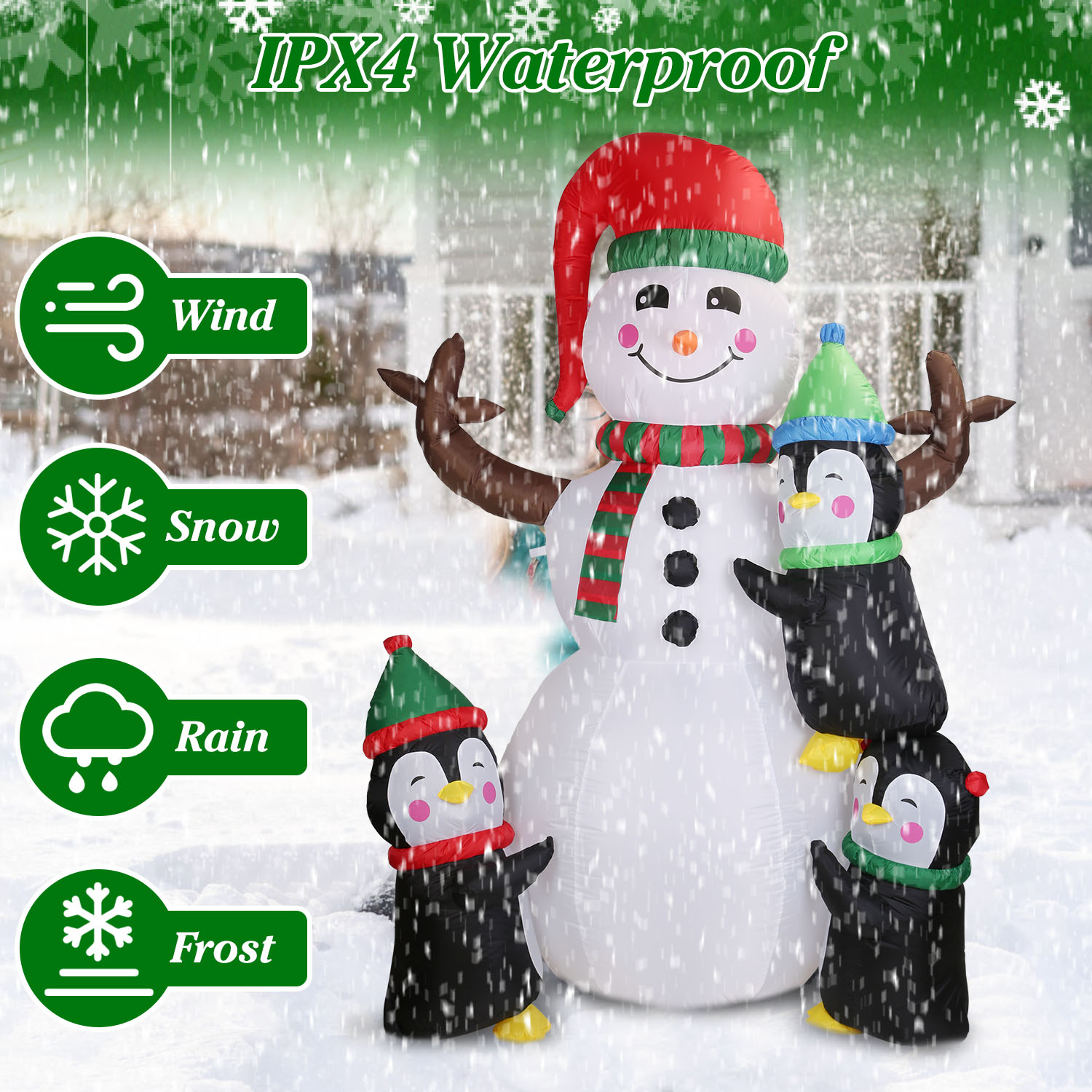 1Pc 5.9FT Christmas Inflatable Outdoor Decoration Snowman Penguin Blow Up Yard Decoration With LED Light Built-in Air Blower For Winter Holiday Xmas Garden