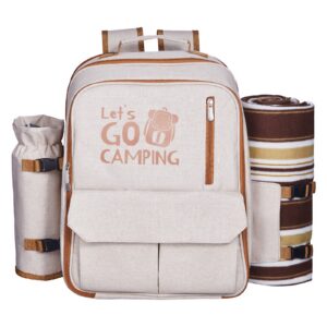 Beach Picnic Backpack Bag For 4 Person With Cooler Compartment Blanket