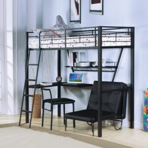 Senon Silver & Black Finish Twin Loft Bed W Desk