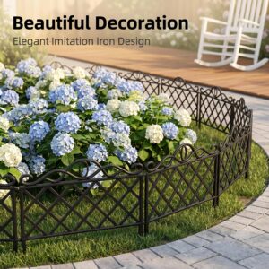 10-Pack Decorative Garden Fence, Black Mesh Metal Landscape Fence, Interlocking And Connectable Outdoor Patio Flower Bed Lawn Terrace Fence